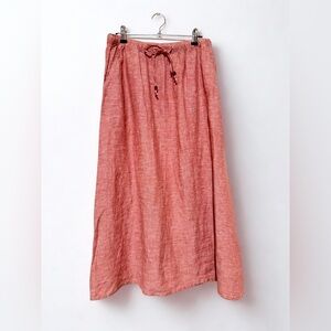 Tahari 100% Linen Coral Drawstring Midi Skirt Size Small NWOT